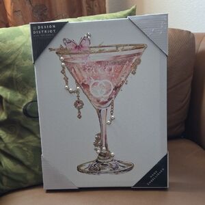 Pink Martini Glass Art with Pearls